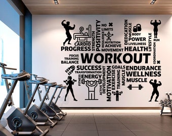 Workout Vinyl Gym Wall Decal, Inspirational Words, Gym Decal, Fitness Collage, Gym Wall Art Gym Decor Gym Wall Decor Motivational Art 032RS