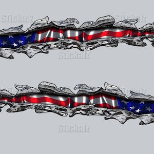 USA Flag Ripped Metal Full Color Car Design, Patriotic Sticker, 3D Flag ...