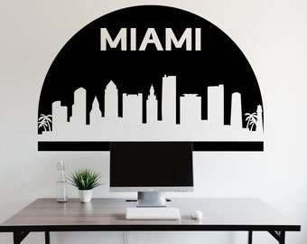 Miami City Skyline Arch Wall Decal Vinyl Sticker City Miami Florida Decal Vinyl Sticker Home Decor Headboard Decal Living Room Office 175LU