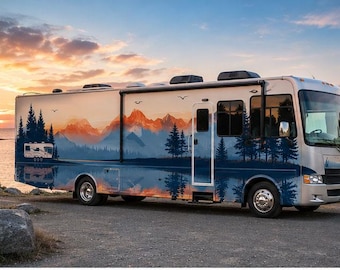 Mountain Lake RV Decal, Camper Mountain Sticker, Forest RV Graphics, Travel Trailer Decal, Mountain Sunset RV Wrap, Camping Vinyl cv001