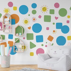 Shapes wall sticker, Pastel Colorful shapes wall decal for Kids Room Decor, Abstract shapes wall stickers, Colorful wall sticker 509LU