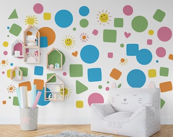 Shapes wall sticker, Pastel Colorful shapes wall decal for Kids Room Decor, Abstract shapes wall stickers, Colorful wall sticker 509LU