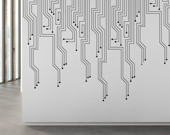 Calcomanía de pared de código binario de placa de circuito, calcomanías de arte de pared de vinilo de tecnología, decoración de circuitos de computadora, oficina de pegatinas de pared de ciencia de software 159RS