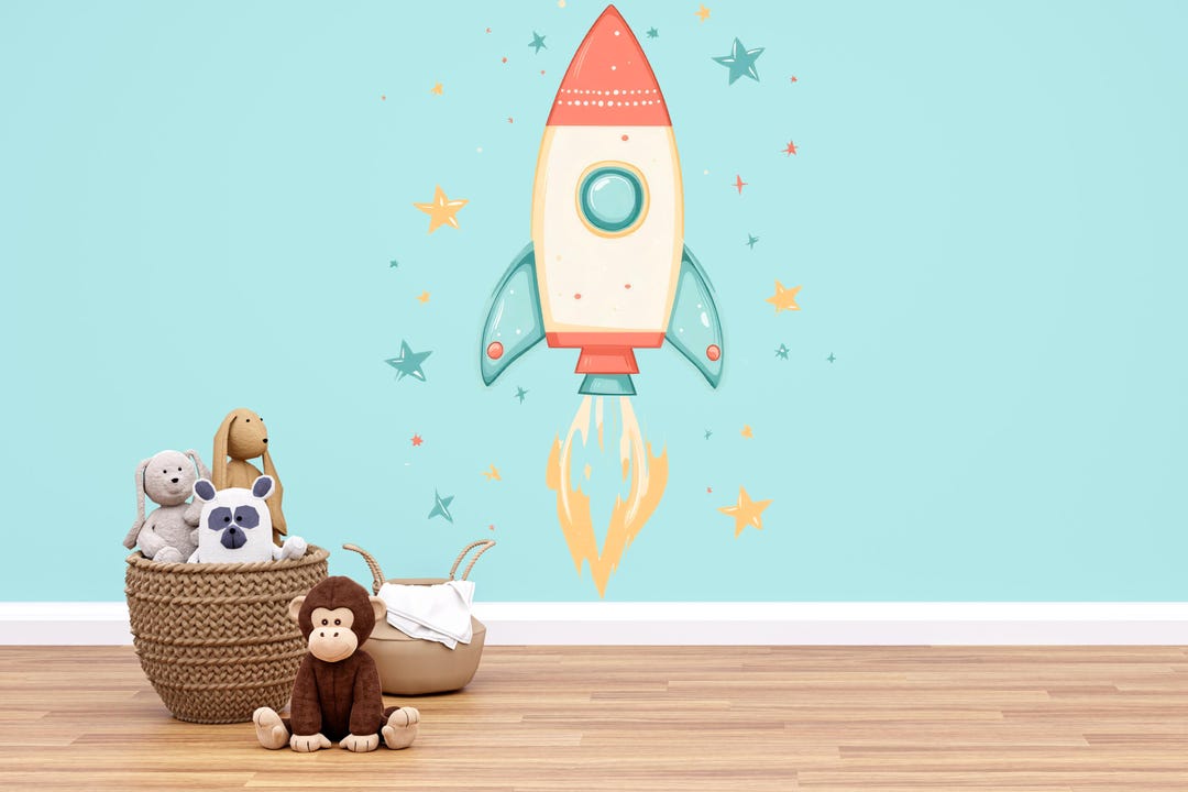 Rocket Ship Wall Decal • Space Nursery Wall Sticker • Kids Room Rocket ...