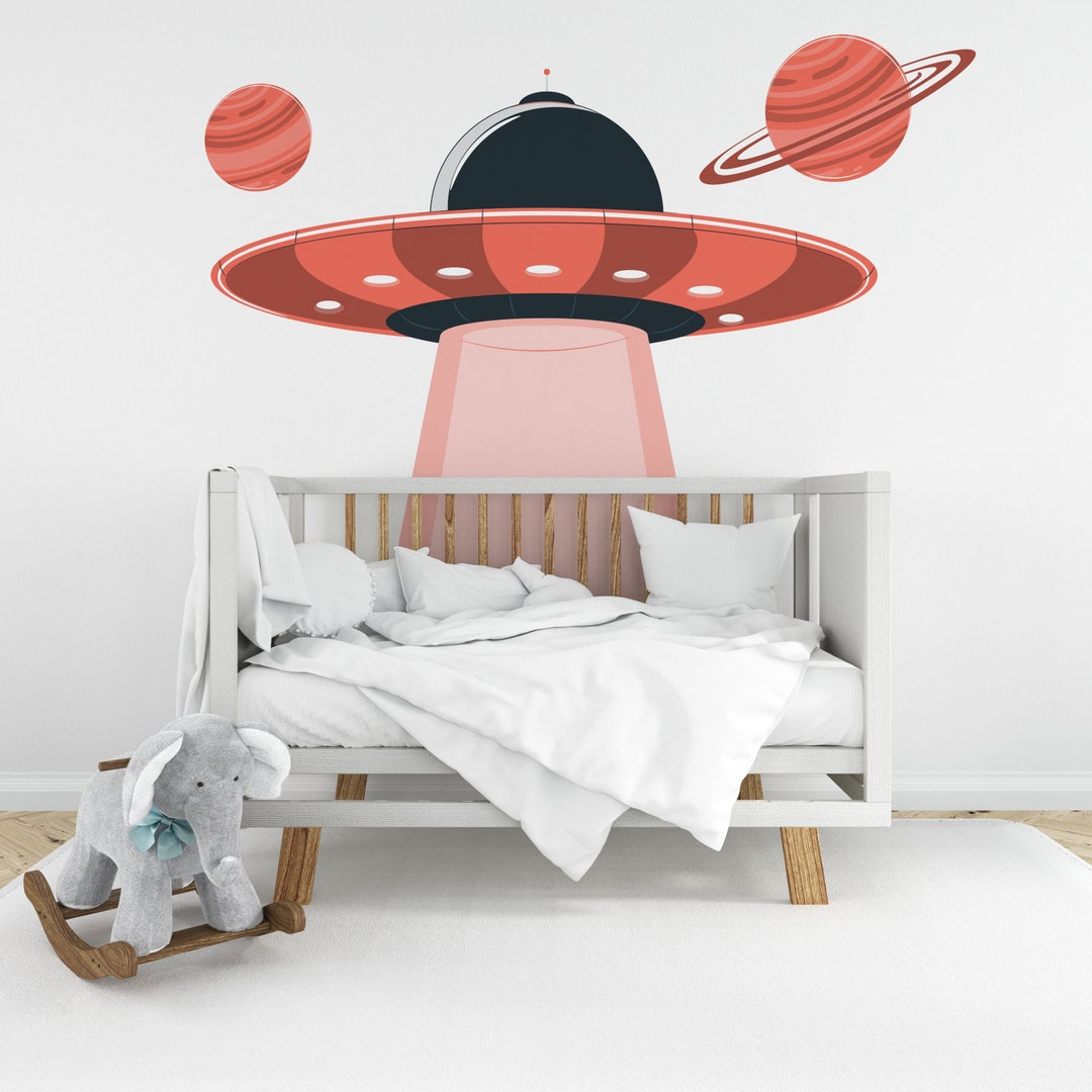 UFO Space Ship Alien Kids Room Wall Sticker Vinyl Decal Mural Art Deco ...