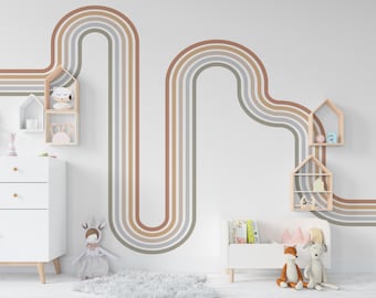 Calcomanía de pared de rayas arcoíris, pegatina de vinilo a rayas, decoración de pared para guardería, sala de juegos para niños, arte de pared para habitación de niños, pegatina Mural para dormitorio boho 371RS
