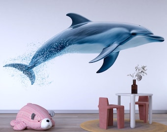 Realistische muursticker dolfijn voor kinderkamer | Peel & Stick muursticker Ocean Nursery | Muurschildering zeedieren | Onderwaterkunst in de speelkamer