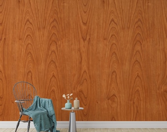 Vintage Cherry Wood Wallpaper, 1970s Wood Veneer Wall Mural, Retro Cherry Wood Grain, Mid Century Brown Wood Texture, Accent Decor 1284RS