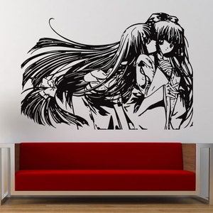 Two Girls Long Hair Anime Wall Graphic Decal Sticker Vinyl Mural Leaving Bedroom Room Home Decor FREE SHIPPING L268