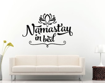 Namaste Stay In Bed Lotus Flower Ornament Quote Citation Saying Words Wall Decal Vinyl Sticker Mural Room Decor L1258