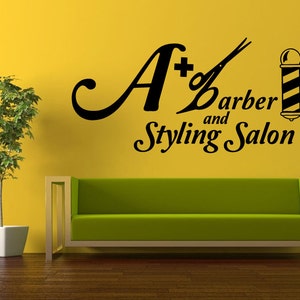 Wall Decal Vinyl Sticker Decals Peal And Stick Cheap Decor Art Hair Beauty Barbershop Logo Sign Emblem A Plus Barber And Styling Salon L396