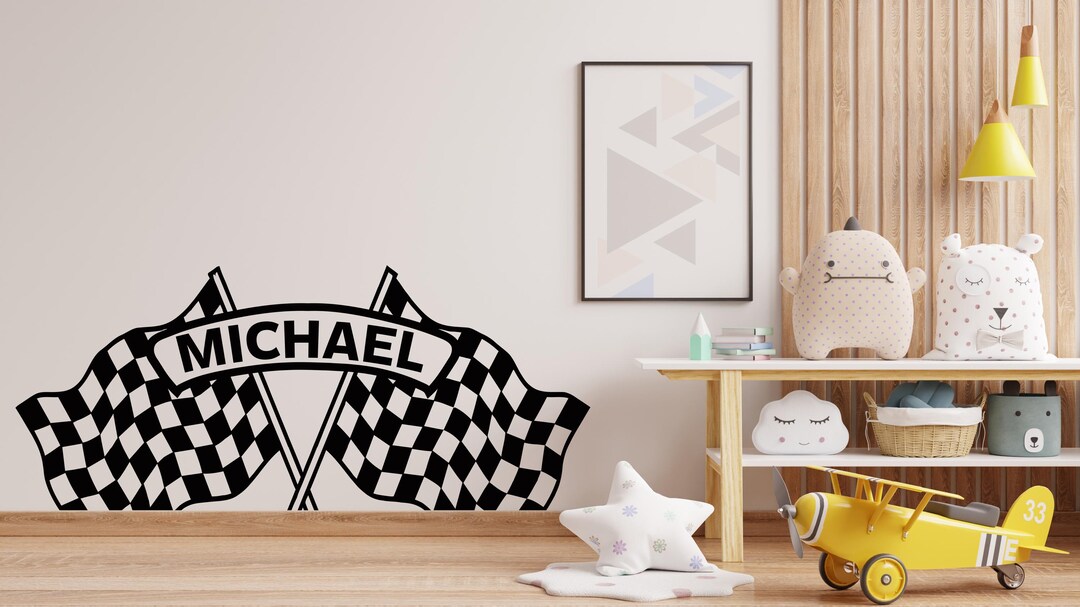 Room Racing Flags Race Flag Wall Vinyl Decal Home Decor Art Sticker Sports Racing Car ...