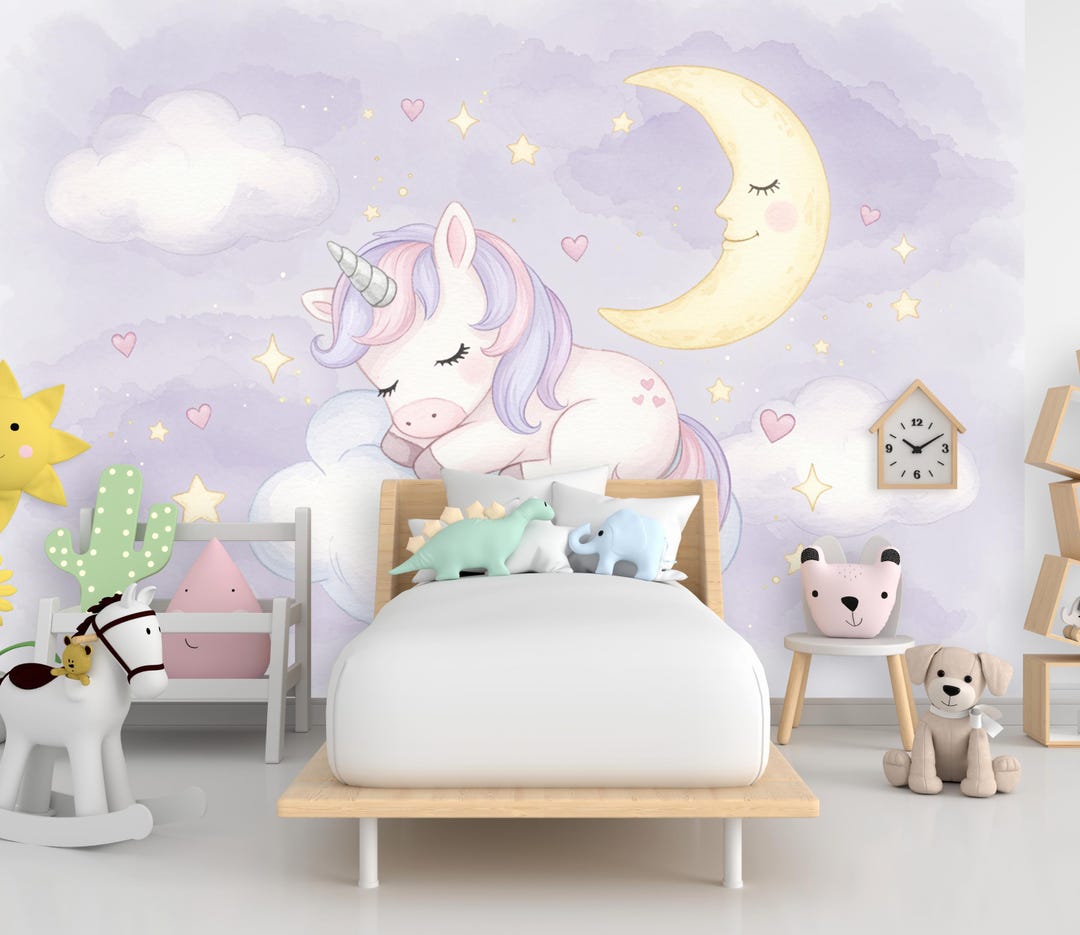 Unicorn Princess Room Wall Graphics Peel and Stick Girl Room Wallpaper ...