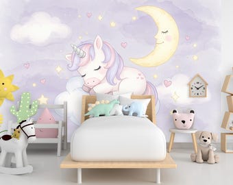 Unicorn Princess Room Wall Graphics Peel and Stick Girl room Wallpaper Nursery Self Adhesive Removable nursery wall decor Mural 727RS