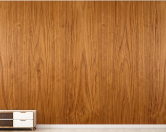 Teak Wood Wallpaper, Vintage 1970s Wood Veneer Wallpaper, Retro Brown Wood Grain Wall Mural, Mid Century Modern Wall Decor 1280RS