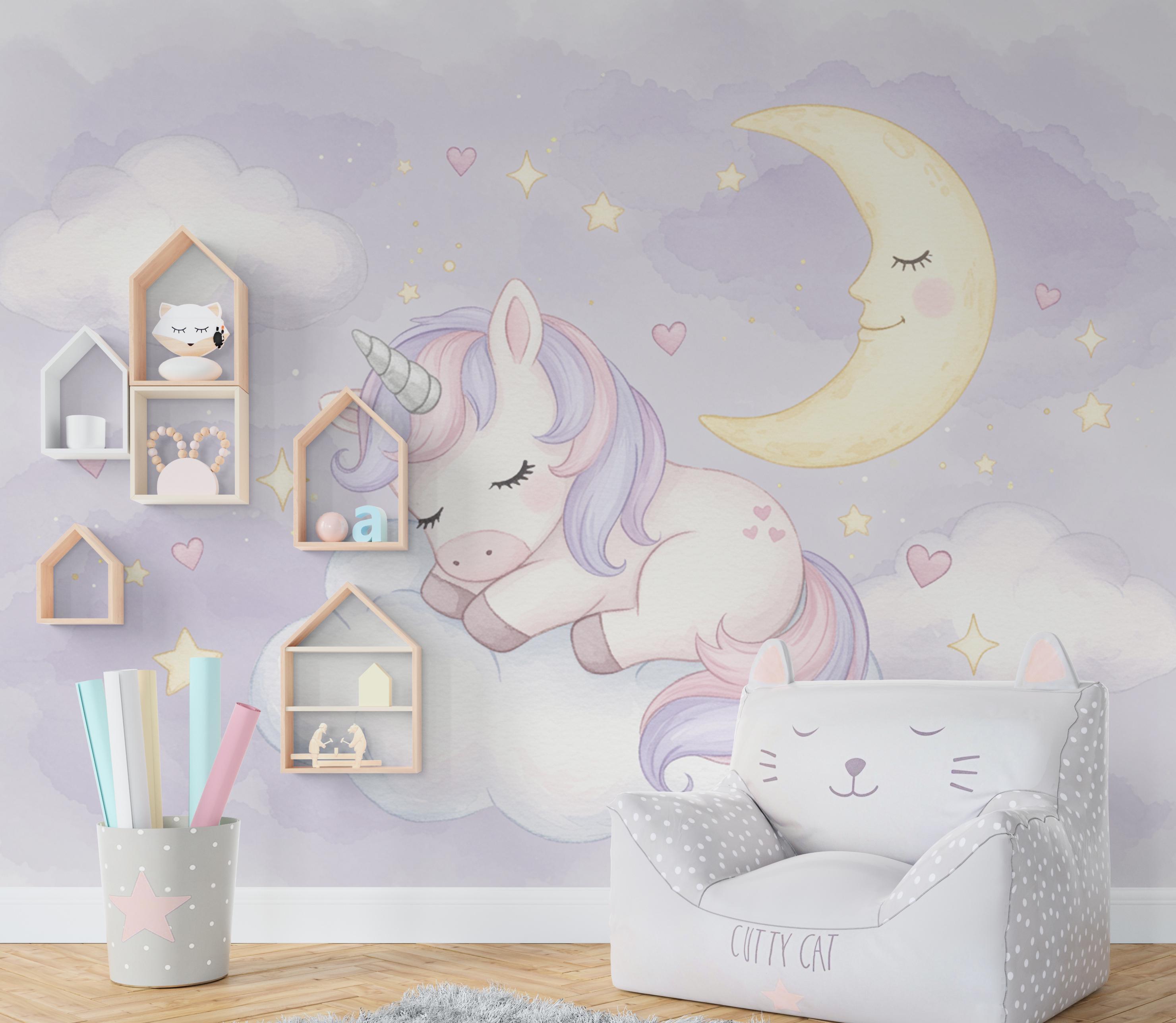 Unicorn Princess Room Wall Graphics Peel and Stick Girl Room Wallpaper ...