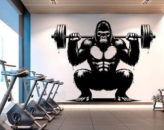 Decoración de pared para gimnasio de gorila, arte de pared de león fitness, calcomanías de pared para gimnasio, calcomanía de pared de gorila, regalos de crossfit, calcomanía de pared para gimnasio en casa, gimnasio 329RS