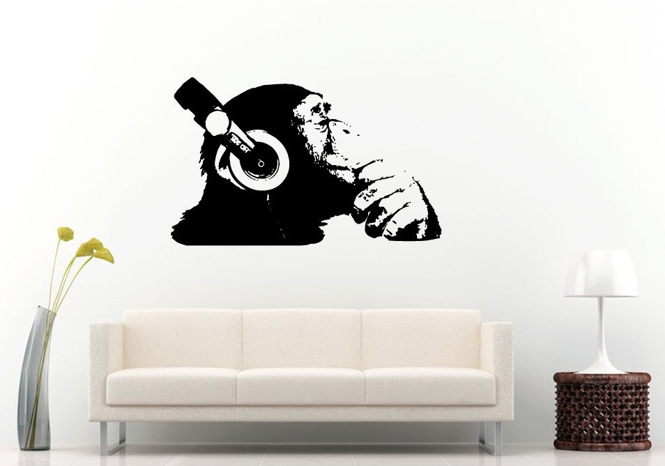 Wandtattoo Schimpanse 60x37 Cm – Schwarzer Dekor-Aufkleber Für Wohnzimmer, Bad, Möbel