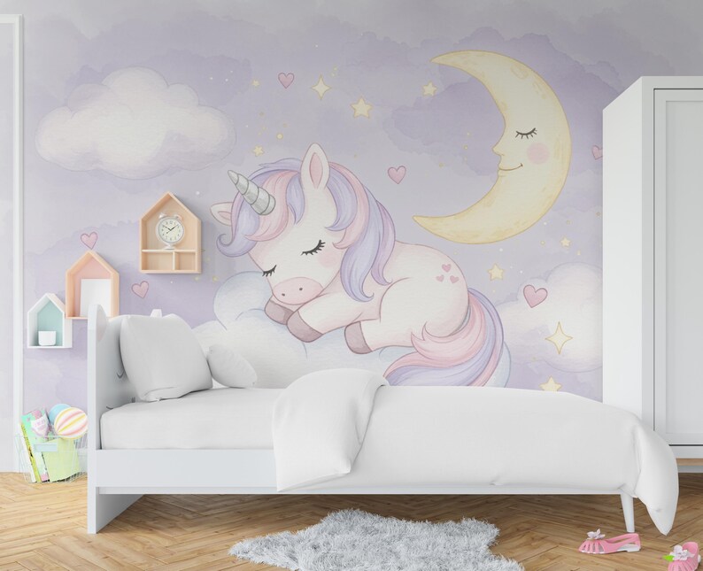 Unicorn Princess Room Wall Graphics Peel and Stick Girl Room Wallpaper ...