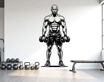 Afro American Men Gym Wall Decal Fitness Wall Art Decor Crossfit Wall Decal Gifts Home Gym Wall Sticker Motivational Wall Decal 1193RS