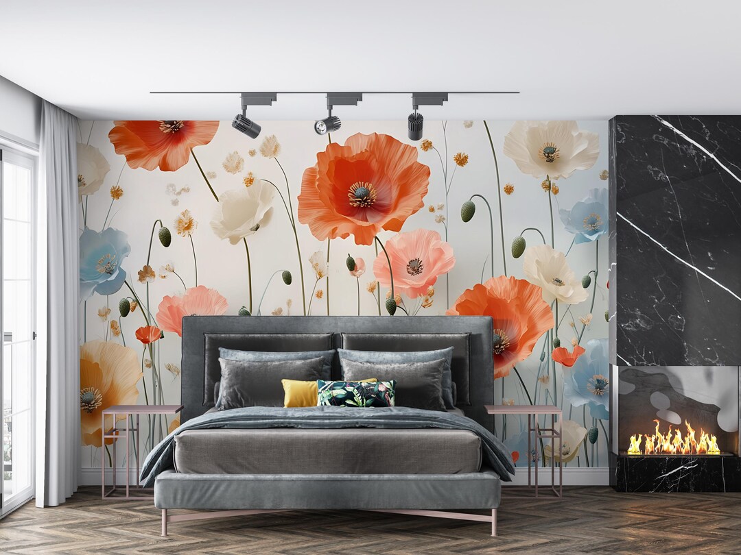 Poppy Flower Wall Mural – Elegant Floral Wallpaper for Bedroom or ...