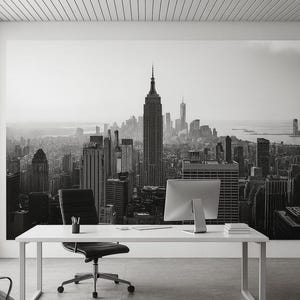 Empire State Building New York Skyline Wallpaper Mural – Black And White Cityscape Wall Art For Office Decor, Modern Bedroom Accent Wall