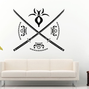 Samurai Ancient History Japanese Warrior Ninja Katana Two Swords Ornament Wall Decal Vinyl Sticker Mural Room Decor L628