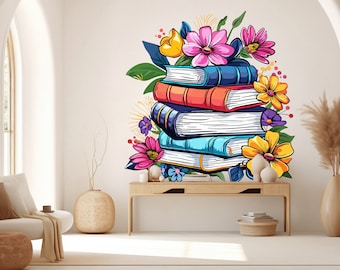 Library Floral Wall Art Decal, Library Wall Decal, Education Decals, Kids Room, Reading room, Nurseries, School, Kids Gifts, Dorm Room 334RS