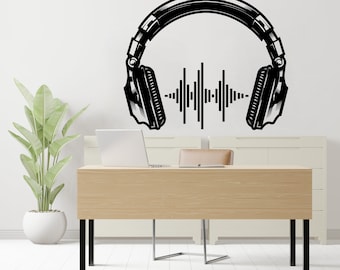 Väggdekor med hörlurar, ljudvåg, väggdekor, ljudvåg, väggdekor, musiknoter, väggdekor, vinyl, musik, väggkonst, musiker, klistermärke, inspelningsstudio 307RS