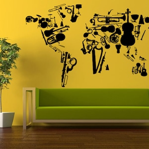 Wand Aufkleber Vinyl Aufkleber Decals Geläut und Stick billig Kostenloser Versand Musik Instrument Saxophon Violine Drum Set Gitarre Posaune World Map Globe L442