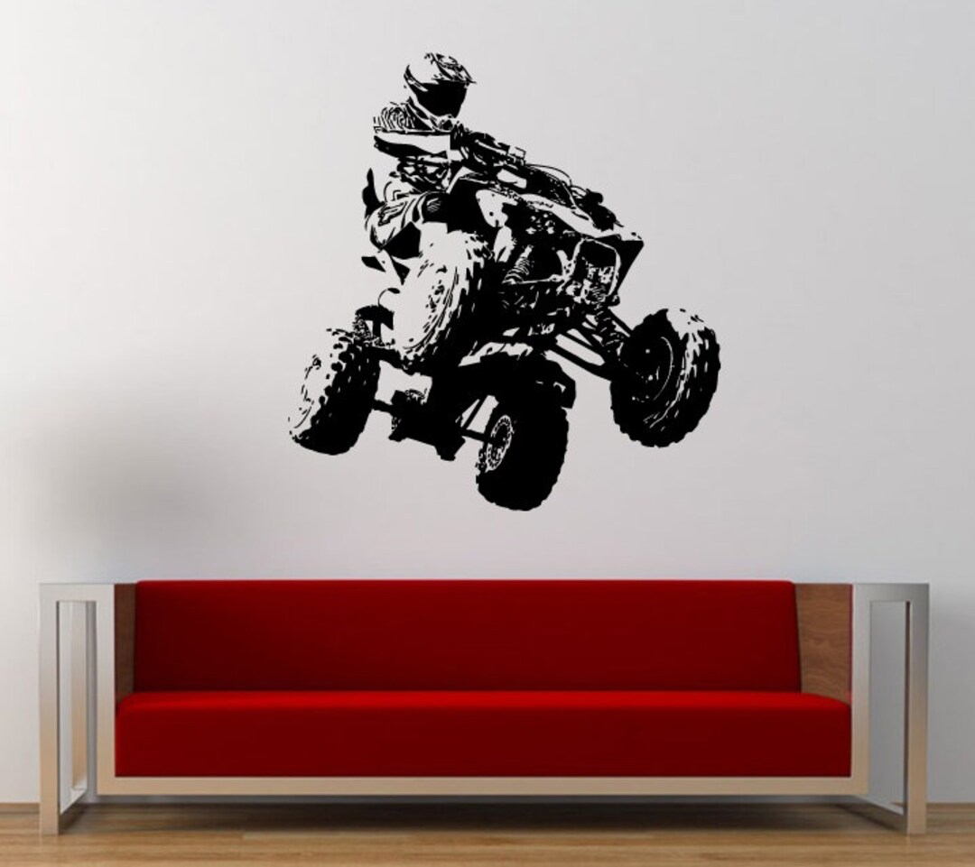 Atv Quad Bike Dirt Stunt Racing Wall Graphic Decal Sticker Vinyl Mural ...