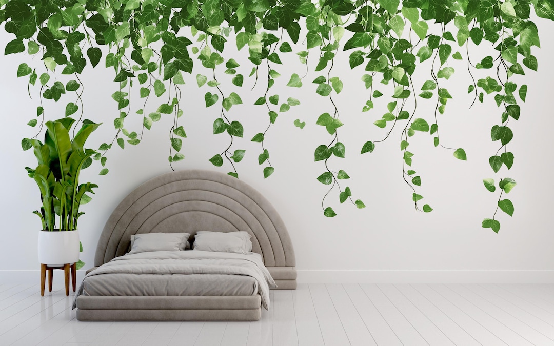 Hanging Vine Wall Decal • Green Botanical Sticker • Jungle Plant Mural ...