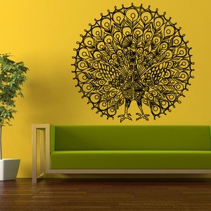 Wall Decal Vinyl Sticker Decals Peal And Stick Cheap Free Shipping Decor Art Beautiful Peacock Pretty Bird Amazing Feathers L420