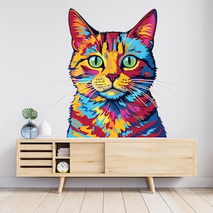 Calcomanía de pared de gato, decoración de gatos, arte de pared de gatos, calcomanía de animales para amantes de los gatos, calcomanía de anime, calcomanías de pared para baño de gatos, pegatinas de vinilo 751RS