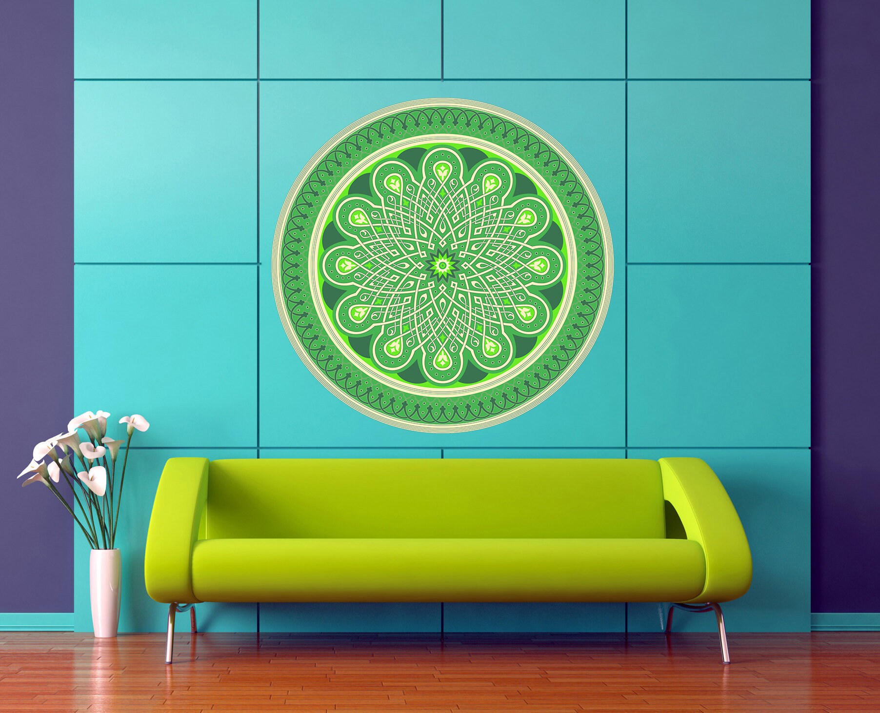 Green Mandala Wall Decal Green Mandala Wall Sticker Green Etsy