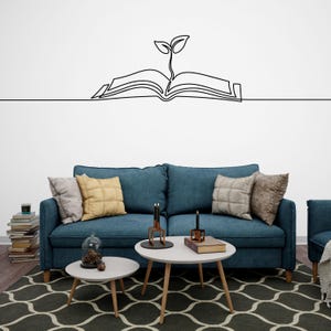 Book Line Art Minimalist Wall Decor, Library vinyl wall art decals, education decals, reading room, nurseries, school, kids gifts 636LU