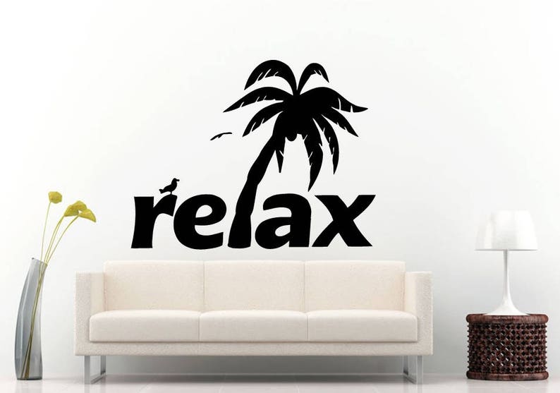 Relax Vacation Palm Trees Birds Island Word Chill Zone Bedroom Wall Sticker Decal Vinyl Mural Decor Art L2285