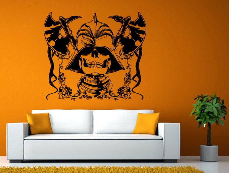 Skull Head Warrior Helmet Knight Ax Weapon Wall Stickers Decals Vinyl Mural Decor Art L2139