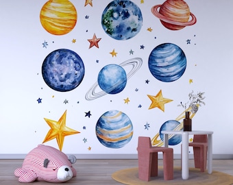 惑星ウォールデカールセット • 宇宙保育園ウォールステッカー • 子供部屋銀河装飾 • 太陽系剥がして貼る壁画 • 宇宙テーマウォールアート