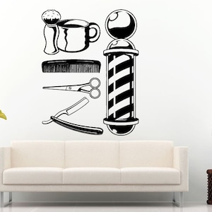 Barbershop Sign Hairdresser&#39;s Tools Hair Salon Wall Decal Vinyl Sticker Mural Room Decor L617