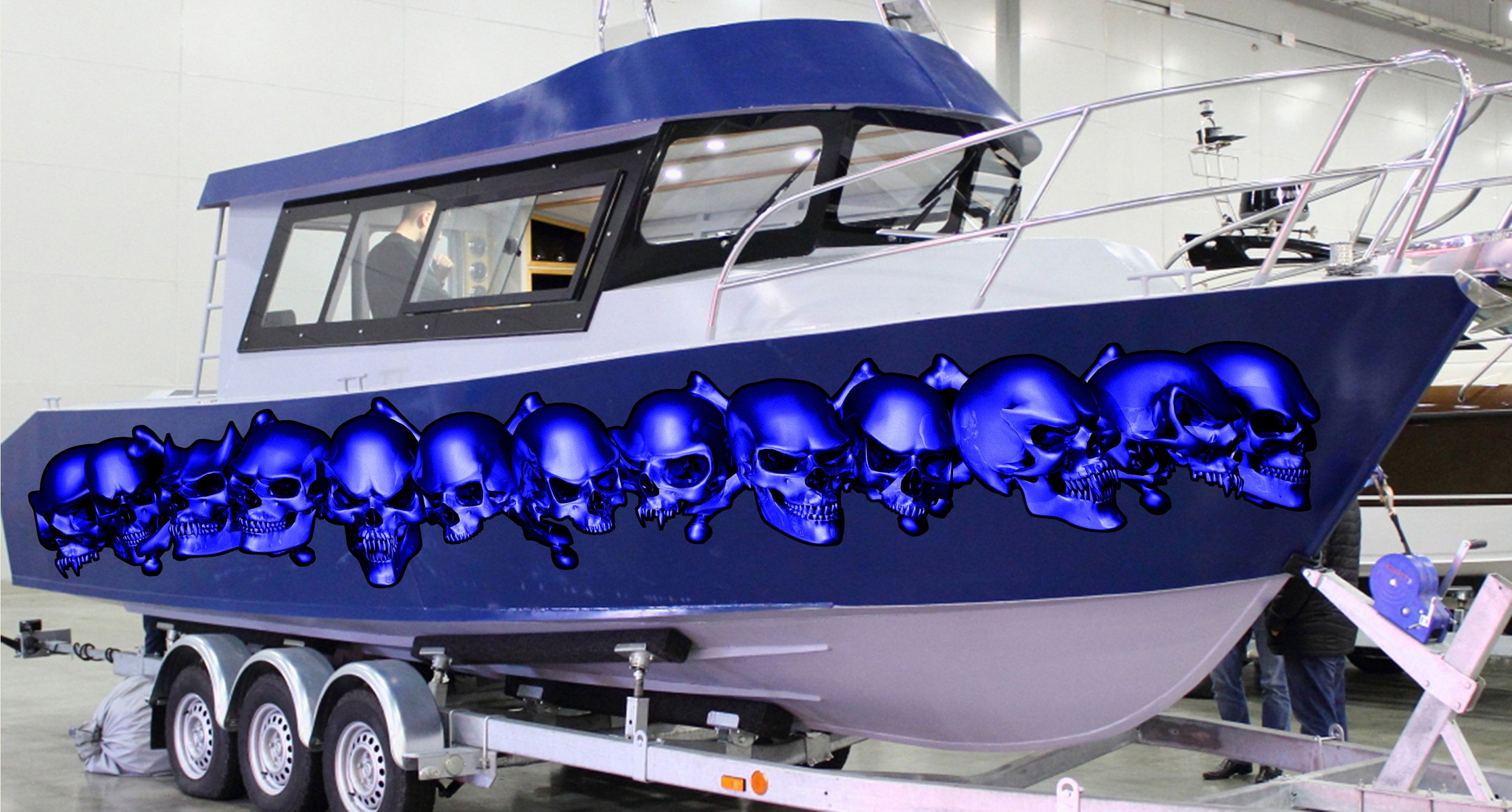 Skulls Boat Vinyl Sticker, Skulls Racing Stripes Watercraft Graphics ...