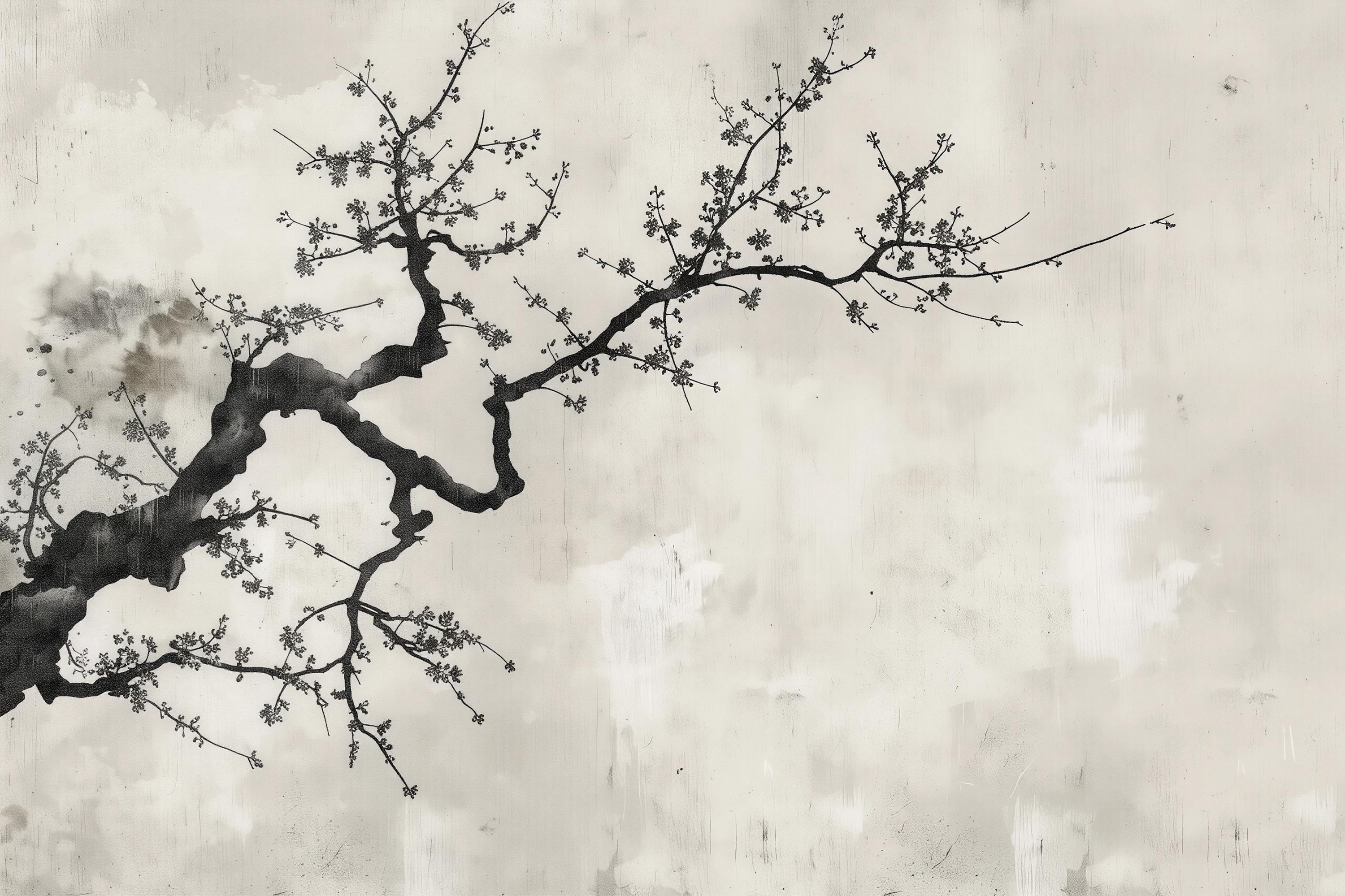 Japanese Cherry Blossom Tree Branch Wallpaper Mural – Minimalist