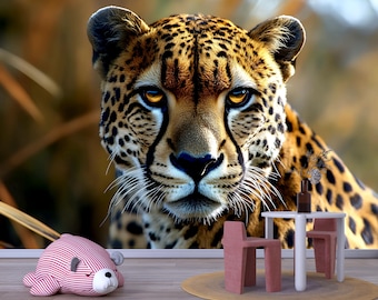 3D Leopard Hunting O030 Animal Wallpaper Mural Poster Wall Stickers Decal Zoe