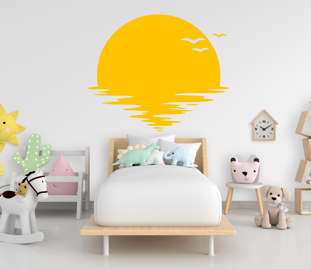 Sun Wall Decal, Vinyl Sunset Decals, Sunshine Wall Decal, Half Sun ...