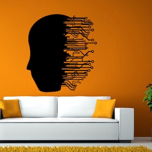 Cerveau électrique tête humaine carte mère Internet travail sur mur ou une fenêtre autocollant Sticker vinyle boule Decor murale L1933
