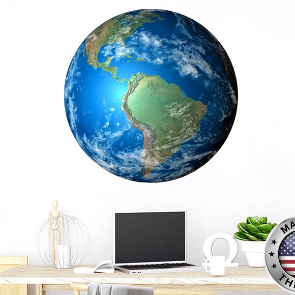 3D Planet Earth Wall Decal. Map Vinyl Sticker Murals. Planet Earth Theme Removable Decoration. Peel and Stick. School Wall Decor NT59