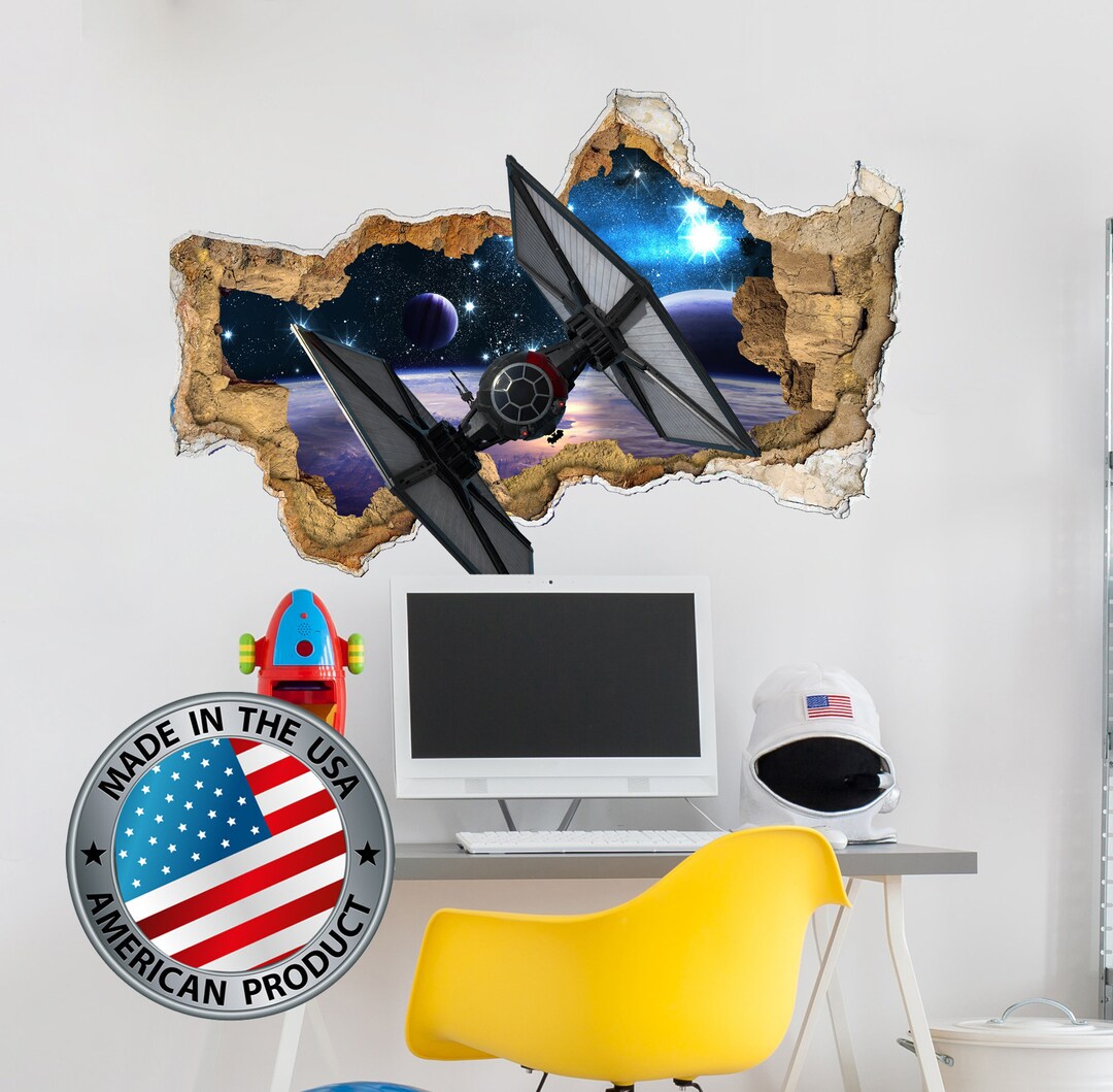 3D Hole in the Wall Mural - Outer Space Wall Decal Kids - Spaceship ...