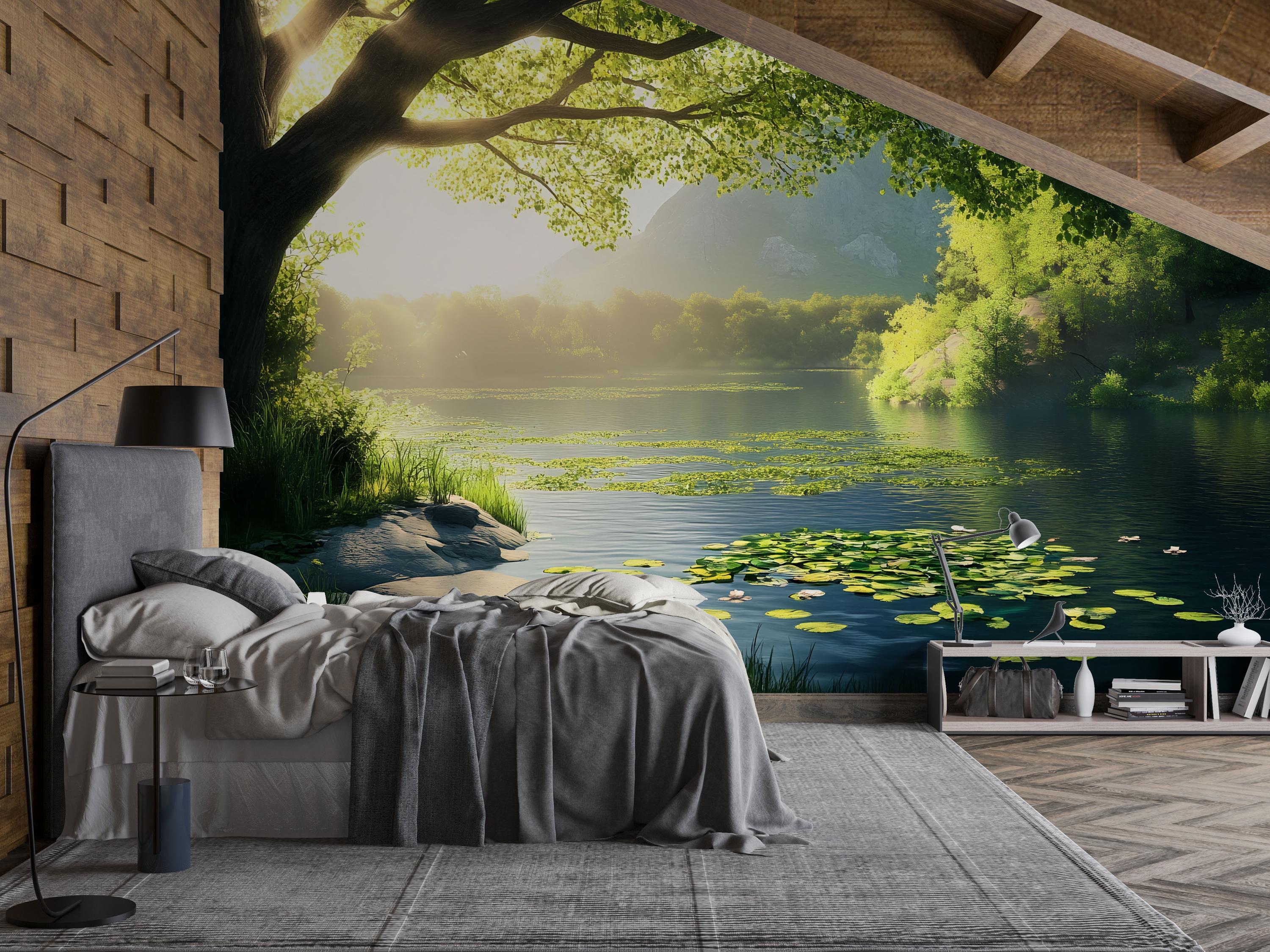 Lily Pond Wallpaper Mural | 3D Nature Lake Wall Art With Water Lilies ...