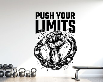 Push Your Limits Gym Wall Decor Crack Wall Fitness Wall Art Gym Wall Decals Gorilla Wall Decal Crossfit Gifts Home Gym Wall Sticker 1273RS