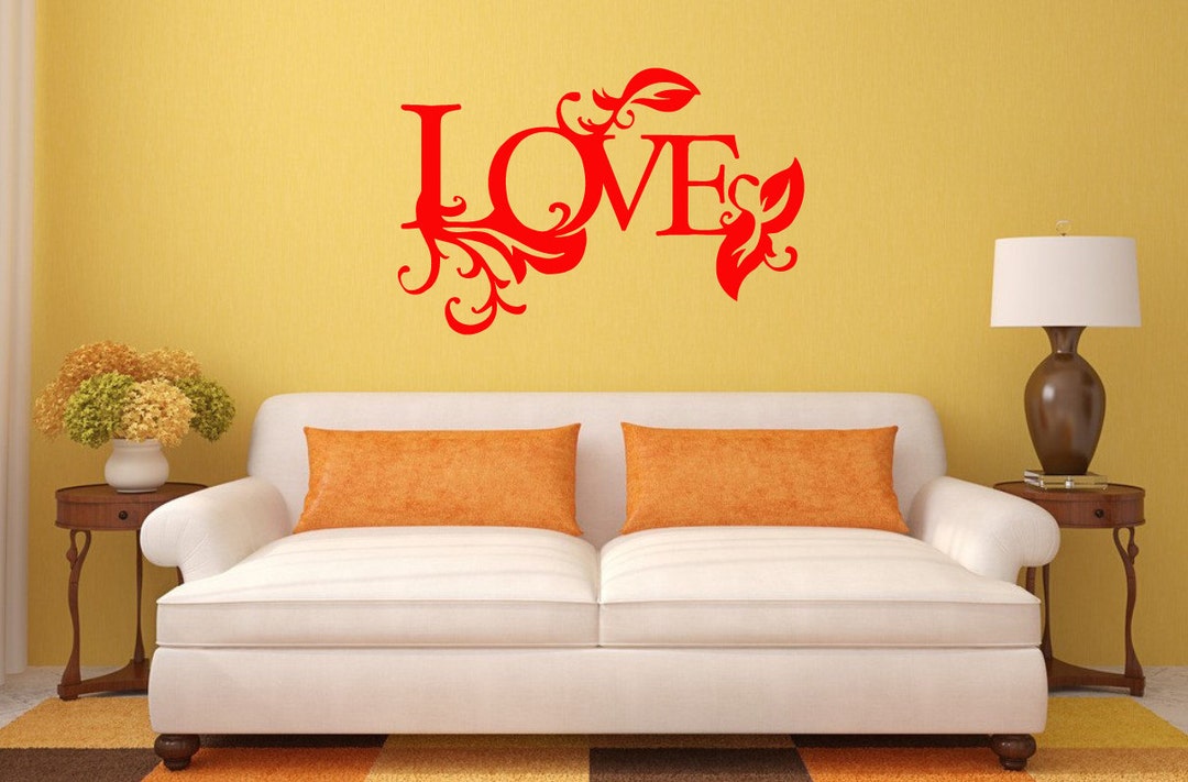 Love Word Art Floral Interior Wall Decal Sticker Vinyl Mural Bedroom ...